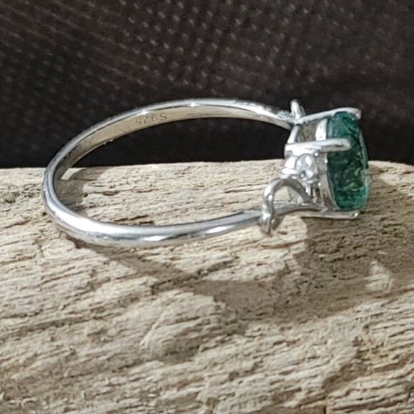 Moss Agate Ring Quartz Sterling Silver 925 Size 8 Oval Green Nature Earth Stamp - Picture 3 of 16